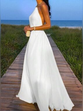 SHEIN White Gold Halter Backless Dress Size Large